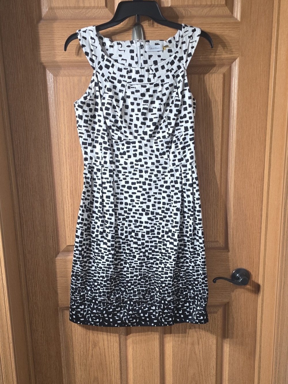 Calvin Klein Black and White Printed Midi Sheath Dress
